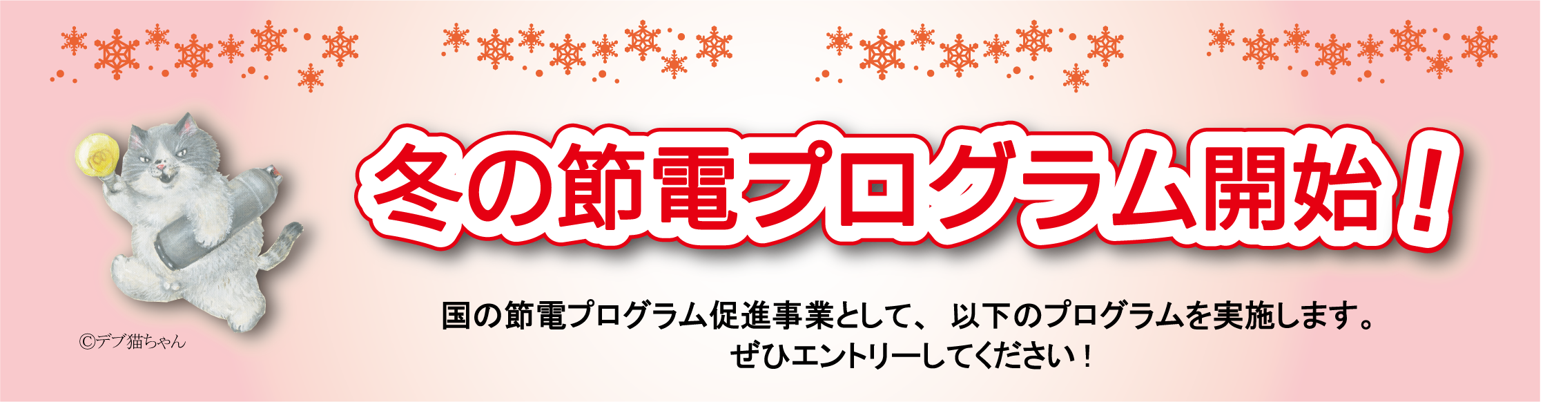 冬の節電プログラム開始！
国の節電プログラム促進事業として、以下のプログラムを実施します。ぜひエントリーしてください！